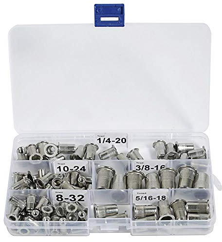 Sprite Science Edelstahl-Nietmuttern Gewindeeinsatz Muttern 5 Größen 8-32, 10-24, 1/4-20, 5/16-18, 3/8-16 (74pcs)