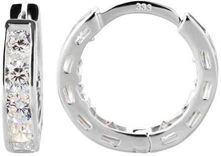 Ardeo Aurum Damen Ohrringe-Creolen aus 333 Gold Weißgold mit Zirkonia im Rund-Schliff Klapp-Creolen