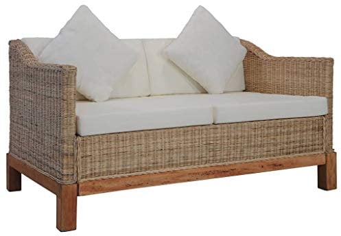 vidaXL Sofa 2-Sitzer mit Auflagen Rattansofa Loungesofa Sitzmöbel Wohnzimmersofa Rattanmöbel Designsofa Korbsofa Zweisitzer-Sofa Natur Rattan