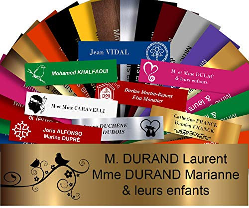 Plaque de Boîte Aux Lettres Déco Personnalisée Adhésive PVC – 10 x 2,5 cm – Avec Motif ou Logo – 20 Couleurs Disponibles (Or Antique Métallisé + Dessin)