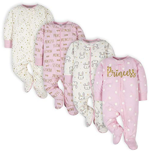 Gerber Baby Girls 4 Pack Sleep 'N Play Footie Baby and Toddler Sleepers