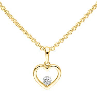 My Gold Herzkette Echtes Gelbgold 585 Gold (14 Karat) Diamanten 0,02ct. Herzform Halskette 45cm Chamia Set Y-04705-G401-DIA