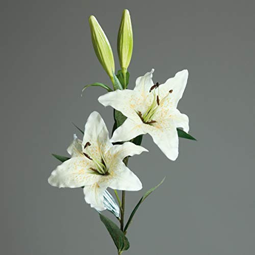 mucplants Großer künstlicher Lilienzweig Creme ca. 84cm Seidenblumen Kunstblume Kunstpflanze