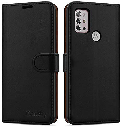 iCatchy For Motorola Moto G10 Case Leather Wallet Book Flip Folio Stand View Cover Cover Compatible for Motorola Moto G10 (Black)