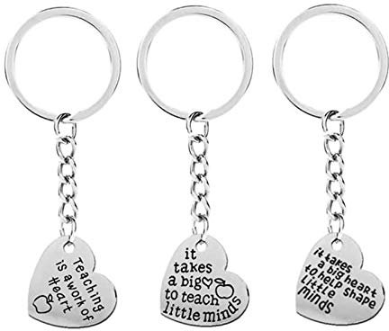 AMDXD Porte-Clés, Porte-Clés Acier Inoxydable 3PCS Cœur avec Gravure Teaching is a Work of Heart, Argent