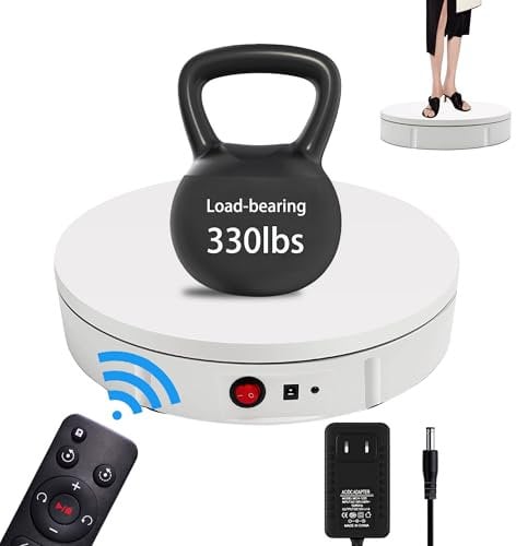JAYEGT Motorized Rotating Display Stand, 360 Degree Electric Rotating Turntable for Photography Products Display,Live Show,Remote Control +5 Colors Backgrounds (White/11.8inch / 330Lbs Load/Wired)