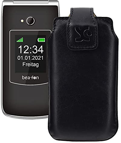Suncase Original Tasche kompatibel mit Beafon SL645 Hülle Leder Etui Handytasche Ledertasche Schutzhülle Case in schwarz