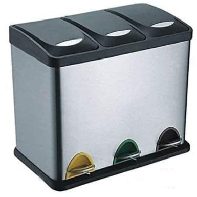 EVRE Stainless Steel Multi Compartment Recycling Bin with Removable Inner Buckets, Odour Seal, Non Slip Base Dustbin for Rubbish Trash Waste Indoor Kitchen Office Home (24L, 3x8L Compartments)