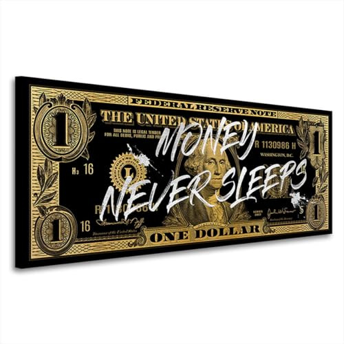 Kunstgestalten24 One Dollar Money Never Sleeps Bild Pop Art Style Leinwandbild | Kunstdruck | Wanddeko | Street Art | Gemälde | Motivations Bilder | Wandbild 100x40x4cm