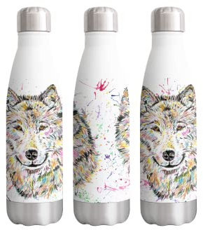 Bouteille à double paroi isotherme en acier inoxydable avec motif loup d'animaux sauvages - 500 ml