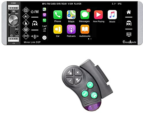 Apple CarPlayer Android Auto 1 DIN Car Stereo Bluetooth, 5.1 Pulgadas IPS Touchscreen Autoradio con FM Radio Mirror Link USB TF Aux in Head Unit Car MP5 Player