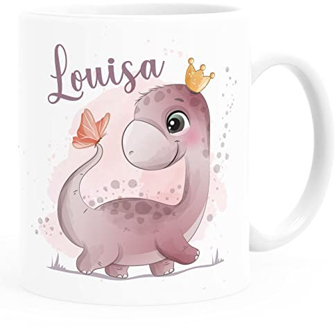 SpecialMe® Kindertasse Kunststoff Dino Dinosaurier Schmetterling personalisierte Tasse mit Name für Kinder Jungen Mädchen Mädchen kunststoff-weiß standard