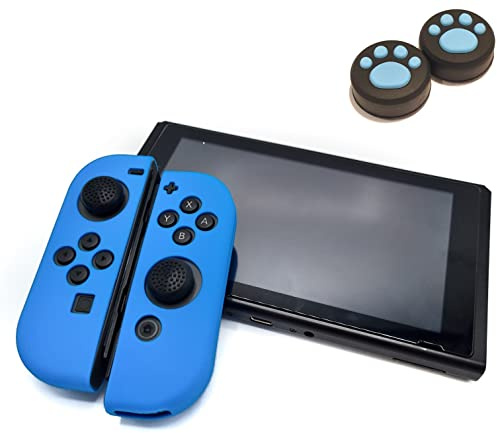 Generic | Siliconen Controller Hoesjes + Thumbgrips | 3.48 | Lichtblauw + Pootjes Zwart met Lichtblauw | Beschermhoes Skin | Compatibel met Nintendo Switch & LITE | Softcover Case | Grip