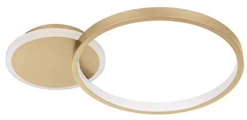 EGLO LED Deckenlampe Gafares, dimmbare Deckenleuchte mit Fernbedienung, runde Wohnzimmerlampe aus Aluminium und Stahl in weiß und gold, Lampe Decke warmweiß-kaltweiß
