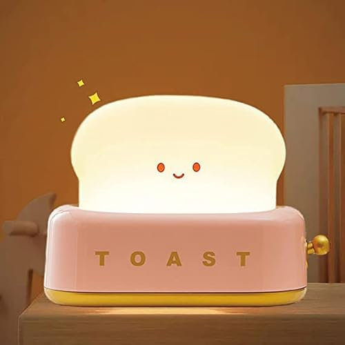 ipalmay Cute Toast Bread LED Night Lamp,Creative USB Rechargeable Toast Night Light,Timer and Dimmable Bedside Sleep Lamp Desk Decor for Kids (Red Toast)