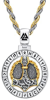YueYuan Mjölnir Halskette Thors Hammer Anhänger 925 Sterling Silber Wikinger Halskette für Männer Valknut Rune Nordischer Schmuck Geschenke Herren Amulett