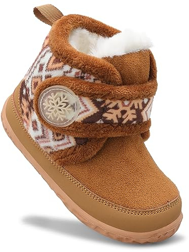 Scurtain Toddler Ankle Boots Boy Girl Warm Winter Boots Brown House Shoes Toddler Christmas Slippers Warm Size 8.5-9 Toddler