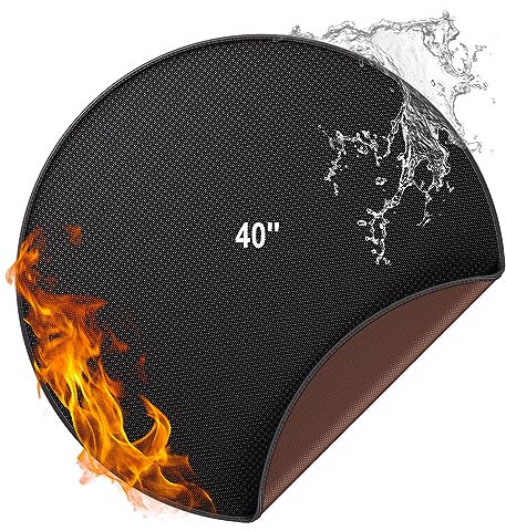 Tapis de foyer résistant à la chaleur de 2 315,6 °C - Tapis ignifuge rond de 101 cm - Tapis de protection épais pour terrasse, herbe, barbecue, sol, terrasse, jardin, camping