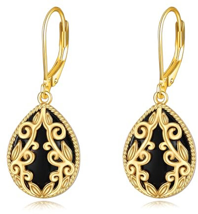 Sterling Silber Ohrringe mit Schwarzem Onyx 18 Karat Vergoldet Filigrane Tropfen Ohrringe Schmuck Geschenke für Damen und Mädchen