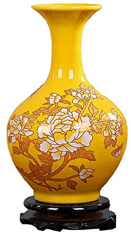 Céramique Chinoise, Vase en céramique Jaune Chinois, Vase décoratif d'art for la Maison