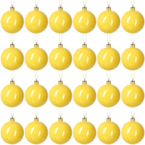 24 Pcs 2.4 inches Yellow Christmas Ball Ornaments - Shiny Balls Baubles Set for Tree Hanging Wreath Garland Decorations