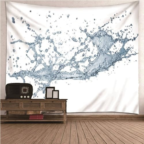 Mesnt Wandteppich Für Schlafzimmer, Wassermuster Wohnzimmer Schlafzimmer Picknickdecke Teppich Yogamatte Wanddeko (Weiß Blau, 240 x 220 cm)