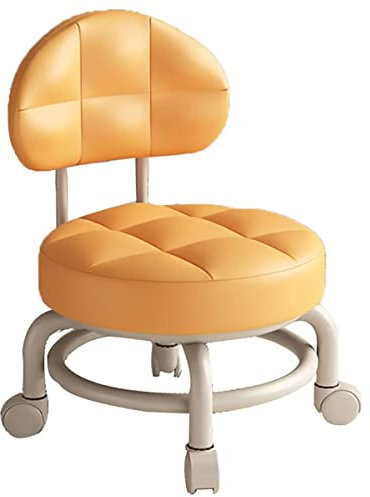 Samnuerly Rollhocker mit Rückenlehne, hochbelastbarem Pu-Leder-Rollsitz und mit Universalrädern für Männer, Frauen, Jungen, Mädchen, Möbel, Geschenk, Orange