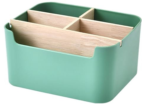 VICDUEKG Schreibtisch Organizer, 5 Fächer Bambus Büro Organizer mit Stifthalter, Aufbewahrungsbox Desk Organizer für Stifte, Kosmetika, Haftnotizen (Grün)