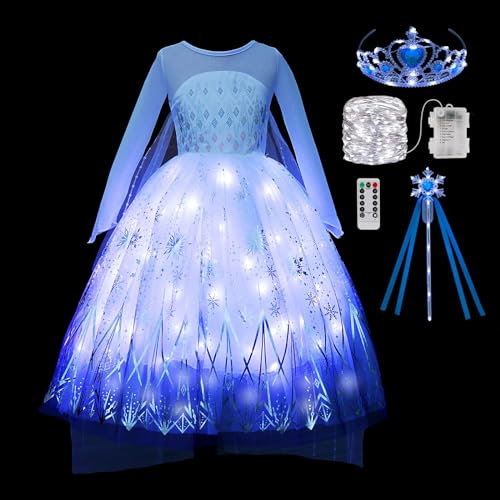 Light Up Prinzessin Kostüm Kleid für Mädchen Halloween Geburtstag Party Outfit Cosplay Dress Up für Kinder (weiß, 8-9 Jahre)
