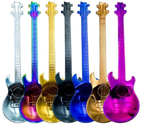 Cuillère à café, Cuillères à thé, cuillère à café en forme de guitare Cuillères à café colorées en acier inoxydable, cadeaux créatifs pour hommes et femmes, 7 Pièces