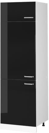Vicco Armario para frigorífico Empotrado R-Line, Negro Brillo Intenso/Blanco, 60 cm