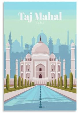 MEJONI Taj Mahal India Vintage Travel Art Poster Pintura decorativa Lienzo Arte de Pared Pósteres de Dormitorio Pintura 12x18 pulgadas (30x45cm)