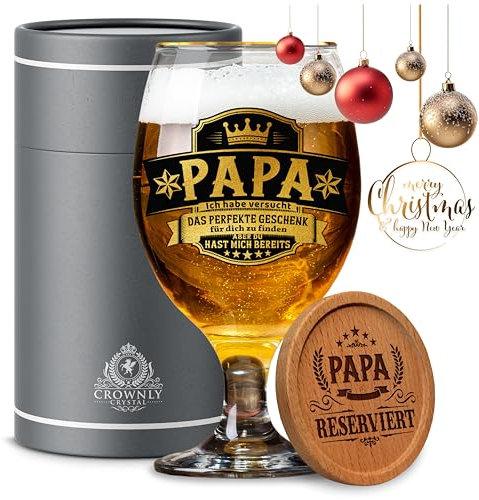 CROWNLY CRYSTAL® Geschenke für Papa Bierglas mit Gravur Personalisierte Geschenke Geburtstagsgeschenk für Papa Lustige Geschenke Vater Geschenk Vatertagsgeschenk für Papa Witzige Geschenke