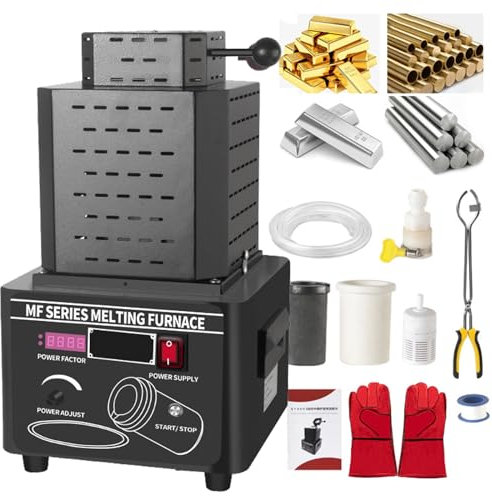 HDaspijh Four Fusion d'or 5000 W, Machine De Fusion De Métaux Numérique Améliorée 1600 ℃ / 2912 ℉ avec Creuset en Graphite De 1/2/3 Kg, Fusion pour l'or, l'argent, L'Aluminium Et Le Cuivre,C-3kg