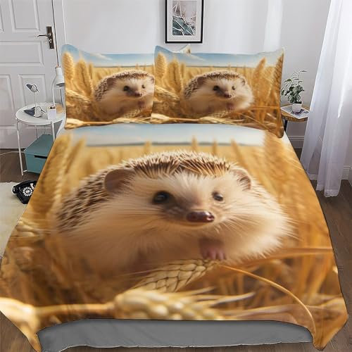PAZZK Igel Bettwäsche & Kissenbezug - Bettbezüge Aus Atmungsaktivem Mikrofaser, Superweiches Bettbezug Set 2teilig, Angenehme Bettdeckenbezug Single (135x200cm)