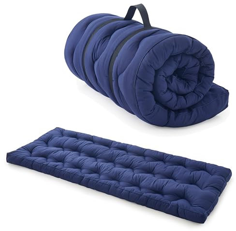 Jamdok Camping Matratze (190 x 75 cm),Cotton Mat für Camp Bett, Gesteppte Liegematten für Camping, Schlafmatte, Roll-up und Faltbare Cotton Sleeping Matte, Tragbar (Dunkelblau)