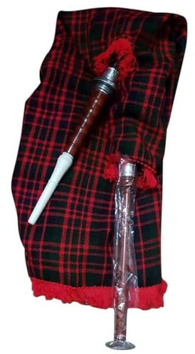 Premium Rosewood Scottish Goose Übungsdudelsack mit silbernen Halterungen – inklusive zwei Chanter Blättern – bereit zum Spielen – MacDonald Tartan Cover
