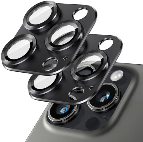 Giftorld Lot de 2 protections d'objectif d'appareil photo pour iPhone 14 Pro/14 Pro Max, verre trempé 9H, plaque en aluminium aéronautique, cercle de nuit, pas de bulles, clarté HD, installation