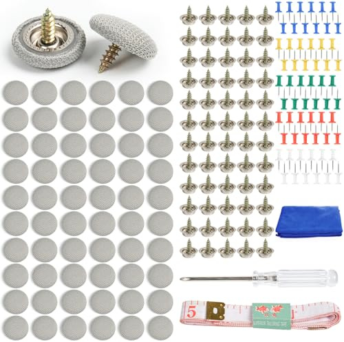 Bohoray 60 Stück Universal KFZ Auto Dachhimmel Reparatur Set (Grau) | Reparatur Nieten mit Schraubendreher, Auto Himmel Reparieren mit 150cm Maßband, Wischtuch Verdeck Reparatur Set für Alle Auto