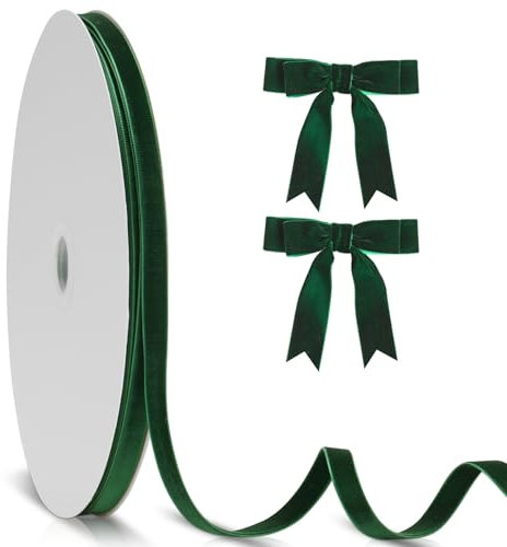 KINGLAKE 10mm x 25 Yards Dark Green Velvet Ribbon for Gift Wrapping, Christmas, Halloween, Birthday, Wedding, Graduation Occasions