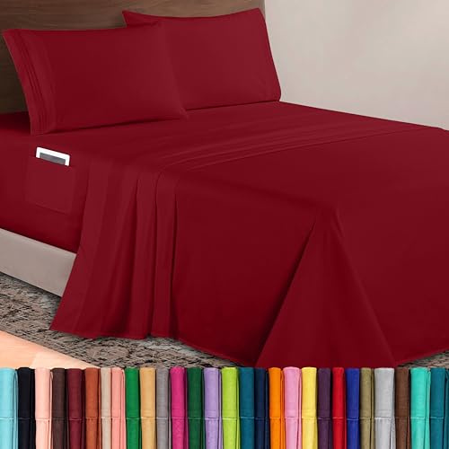 Elegant Comfort Luxurious 1500 Premium Hotel Quality Microfiber 4-Piece Sheet Set, 18-24 Inches Deep - Extra Deep Pocket Sheets - Ultra Soft 4PC Deep Pocket Sheets, California King, Burgundy