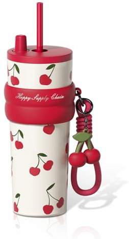 SDGA+ 24 oz Stainless Steel Tumbler with Lid and Straw, Insulated Water Bottle Leak Proof for Hot and Cold, Portable Travel Coffee Mug, Reusable Coffee Cup for Women, Cherry