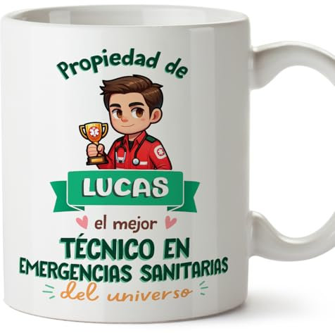 MUGFFINS Tazas Personalizadas para TÉCNICO EN EMERGENCIAS SANITARIAS hombre - En Español - Propiedad de - 11 oz / 330 ml - Regalo Personalizable original y divertido