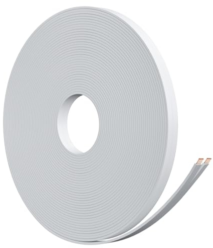HiFind Premium 16 Gauge Flat Speaker Cable Wire 25 Ft White, OFC Electrical Low Voltage Audio Wire 16/2 AWG, Thin&Flexible PVC CL2 in Wall Rated Outdoor for Home Theater, Car Stereo, Automotive