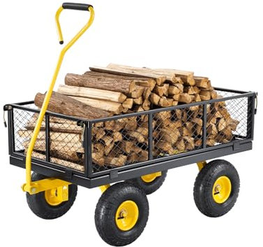 VEVOR Carrello da Giardino in Acciaio per Impieghi Gravosi 408,23 kg Carrello da Giardino su Ruote, Carrello da Giardino in Metallo, Pneumatici 254 mm Lati Rimovibili in Rete, Convertibile in Pianale