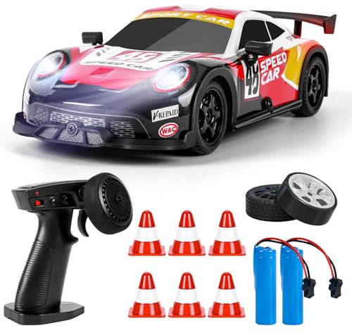 BuzzoXerex RC Drift Car, 1:22 Drift Auto Ferngesteuert, 4WD Mini RC Car, Tabletop Drift Ferngesteuertes Auto mit LED-Leuchten, 15km/h, Spielzeugauto mit Spielzeugauto für Kinder ab 6 Jahre (Rot)