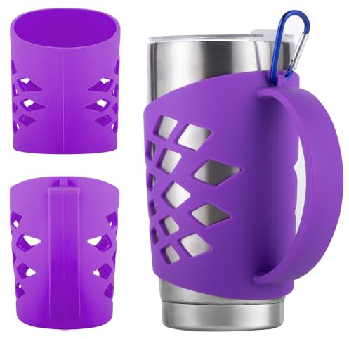 Anti-Slip Silicone Sleeve for 20 oz Stainless Steel Tumblers - 3mm Thick Sleeve & 7.5mm Grip, Compatible with Yeti Hydro Flask Owala and More, Carabiner Included (Purple)