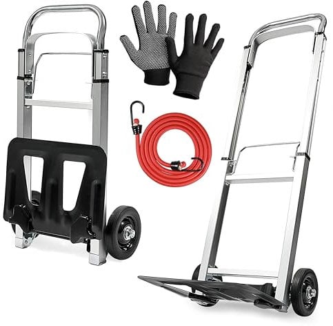 MoverX Folding Hand Truck Aluminium, Heavy Duty Hand Truck Foldable Trolley on Wheels, Multi Purpose Sack Truck Moving Trolley, 90kg
