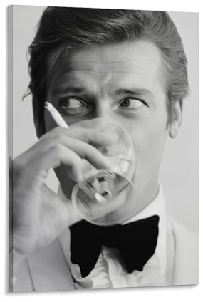 GARMERS Roger Moore mit Martini Vintage-Leinwand-Poster für Zuhause, Büro, Klassenzimmer usw., Wanddekoration, 40 x 60 cm, Rahmenstil