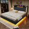KEYIDE Polsterbett 160x200 cm mit LED-Beleuchtung und Aufladen USB, Doppelbett mit Stauraum Kopfteil und Lattenrost, Jugendbett Stauraumbett Bettgestell, Leinen, ohne Matratze (Grau 7, 160x200 cm)